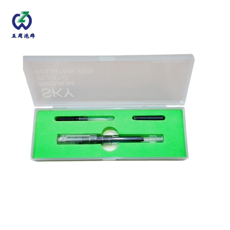 绿色钢笔套装 EVA 内衬：分类收纳的文具礼盒方案