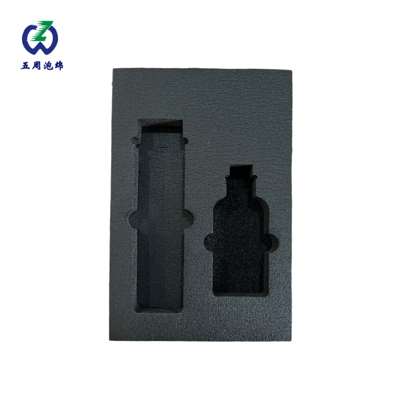 双瓶位黑色 EPE 珍珠棉内衬，瓶装礼盒定制防护方案